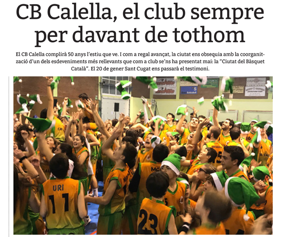 Capçalera de l'article del CB Calella a "Esportiu Maresme"