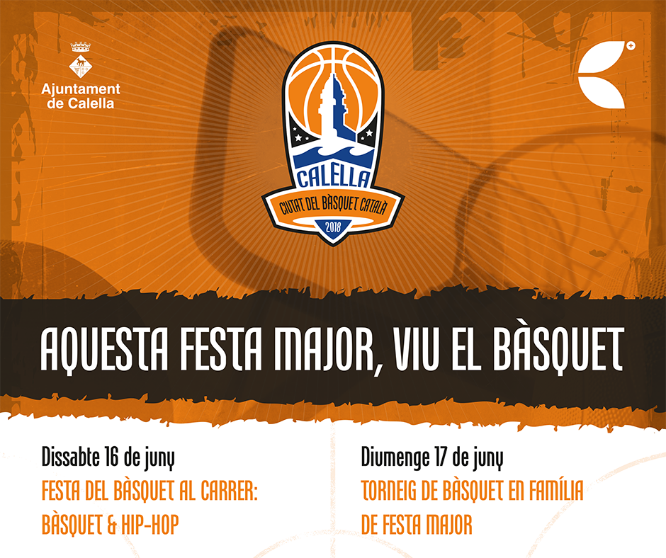 Cartell amb l'anunci del 3x3 i del torneig de bàsquet familiar. Font: Ajuntament de Calella